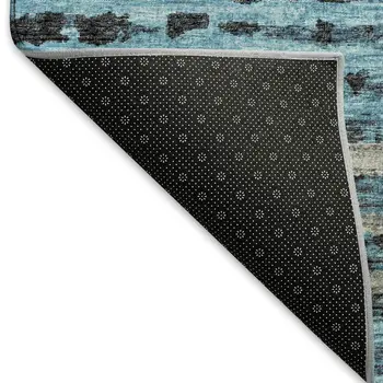 3' X 5' Persian Blue And Charcoal Striped Washable Area Rug With UV Protection