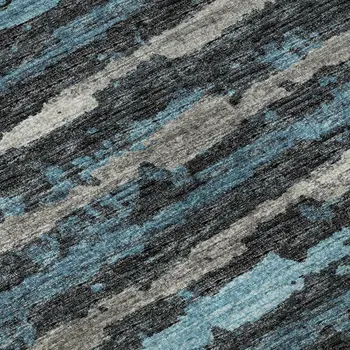 3' X 5' Persian Blue And Charcoal Striped Washable Area Rug With UV Protection