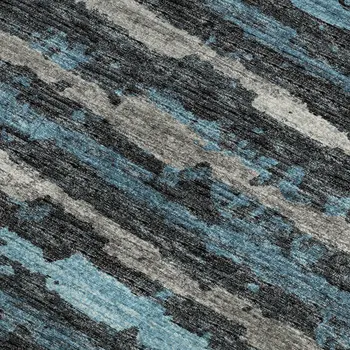 3' X 5' Persian Blue And Charcoal Striped Washable Area Rug With UV Protection
