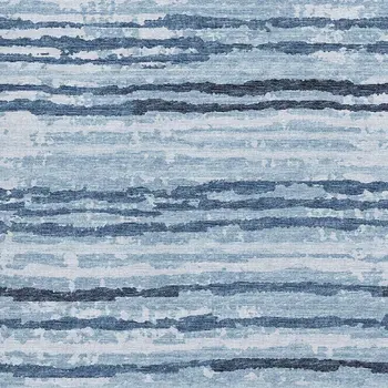3' X 5' Blue And Ivory Striped Washable Area Rug With UV Protection
