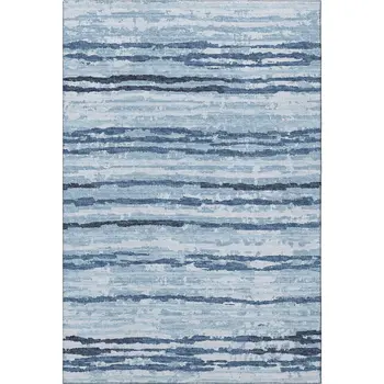 3' X 5' Blue And Ivory Striped Washable Area Rug With UV Protection