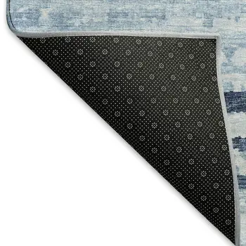 8' Blue And Ivory Striped Washable Round Rug With UV Protection