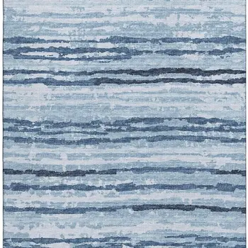 10' X 14' Blue And Ivory Striped Washable Area Rug With UV Protection