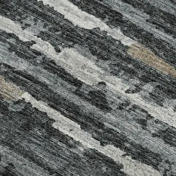 5' X 8' Graphite And Ivory Striped Washable Area Rug With UV Protection