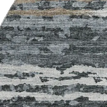 8' Graphite And Ivory Striped Washable Round Rug With UV Protection