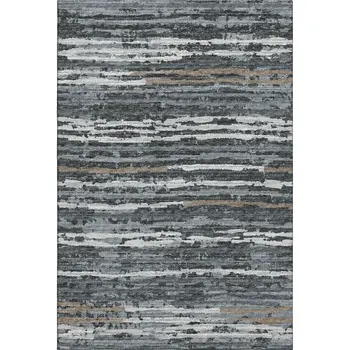 9' X 12' Graphite And Ivory Striped Washable Area Rug With UV Protection