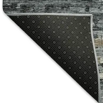 9' X 12' Graphite And Ivory Striped Washable Area Rug With UV Protection