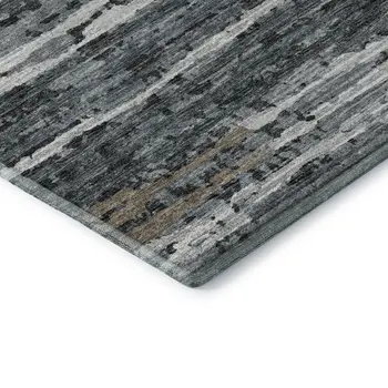 9' X 12' Graphite And Ivory Striped Washable Area Rug With UV Protection