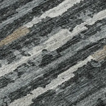 10' X 14' Graphite And Ivory Striped Washable Area Rug With UV Protection