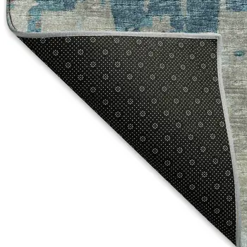 3' X 5' Persian Blue And Gray Abstract Washable Area Rug With UV Protection