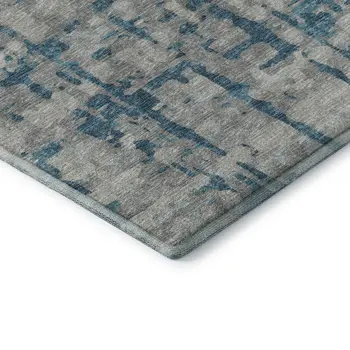 3' X 5' Persian Blue And Gray Abstract Washable Area Rug With UV Protection
