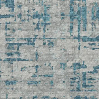 3' X 5' Persian Blue And Gray Abstract Washable Area Rug With UV Protection