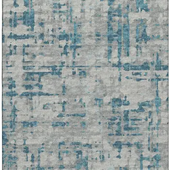 3' X 5' Persian Blue And Gray Abstract Washable Area Rug With UV Protection