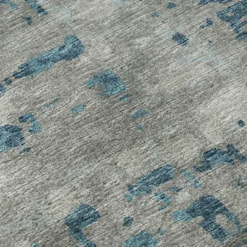 8' Persian Blue And Gray Abstract Washable Round Rug With UV Protection