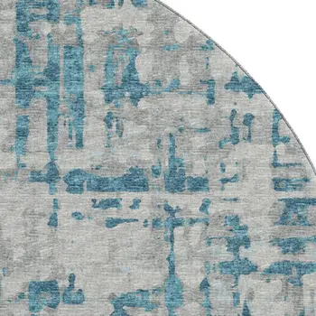 8' Persian Blue And Gray Abstract Washable Round Rug With UV Protection