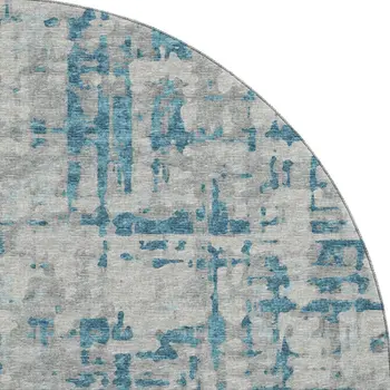 8' Persian Blue And Gray Abstract Washable Round Rug With UV Protection