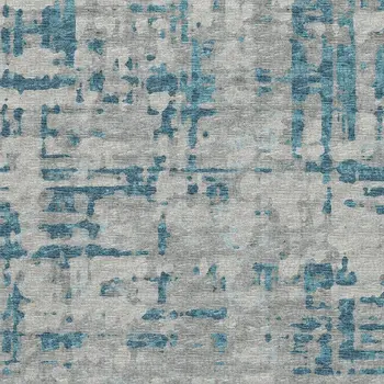 8' X 10' Persian Blue And Gray Abstract Washable Area Rug With UV Protection
