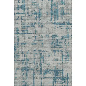 9' X 12' Persian Blue And Gray Abstract Washable Area Rug With UV Protection