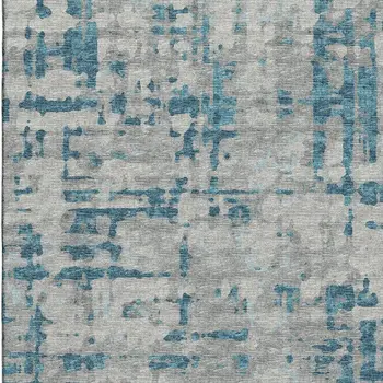 9' X 12' Persian Blue And Gray Abstract Washable Area Rug With UV Protection