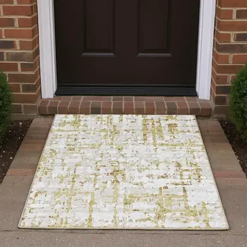 3' X 5' Camel And Ivory Abstract Washable Area Rug With UV Protection