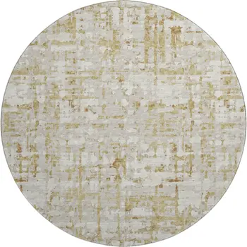 8' Camel And Ivory Abstract Washable Round Rug With UV Protection
