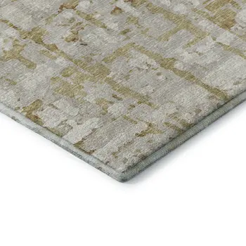 8' Camel And Ivory Abstract Washable Round Rug With UV Protection