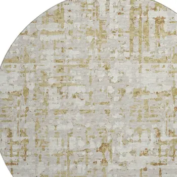 8' Camel And Ivory Abstract Washable Round Rug With UV Protection