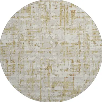 8' Camel And Ivory Abstract Washable Round Rug With UV Protection