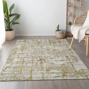 8' X 10' Camel And Ivory Abstract Washable Area Rug With UV Protection