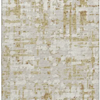 8' X 10' Camel And Ivory Abstract Washable Area Rug With UV Protection