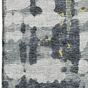3' X 5' Gold Charcoal And Ivory Abstract Washable Area Rug With UV Protection