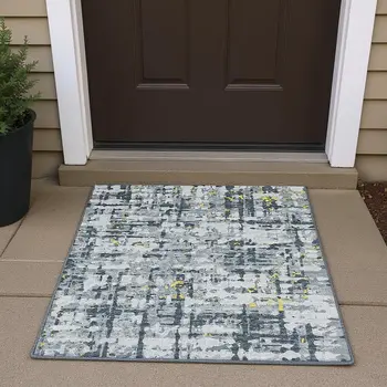 3' X 5' Gold Charcoal And Ivory Abstract Washable Area Rug With UV Protection