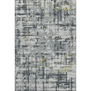 5' X 8' Gold Charcoal And Ivory Abstract Washable Area Rug With UV Protection