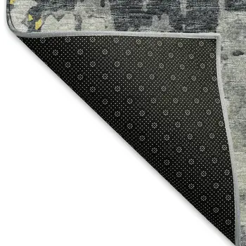 5' X 8' Gold Charcoal And Ivory Abstract Washable Area Rug With UV Protection