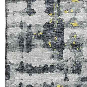 5' X 8' Gold Charcoal And Ivory Abstract Washable Area Rug With UV Protection
