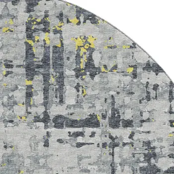 8' Gold Charcoal And Ivory Abstract Washable Round Rug With UV Protection