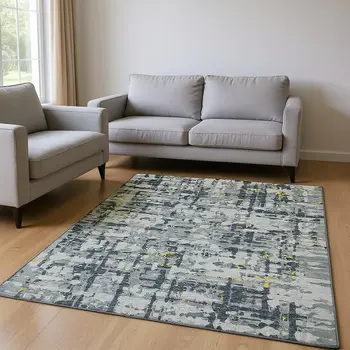 10' X 14' Gold Charcoal And Ivory Abstract Washable Area Rug With UV Protection
