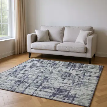 5' X 8' Purple And Gray Abstract Washable Area Rug With UV Protection