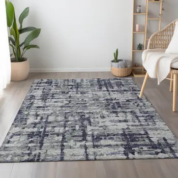 5' X 8' Purple And Gray Abstract Washable Area Rug With UV Protection