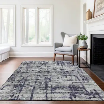 5' X 8' Purple And Gray Abstract Washable Area Rug With UV Protection