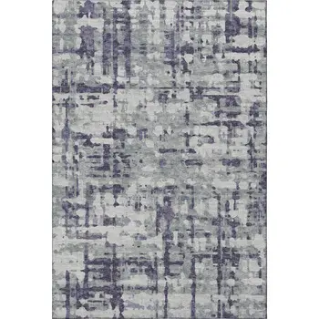5' X 8' Purple And Gray Abstract Washable Area Rug With UV Protection