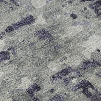 8' Purple And Gray Abstract Washable Round Rug With UV Protection