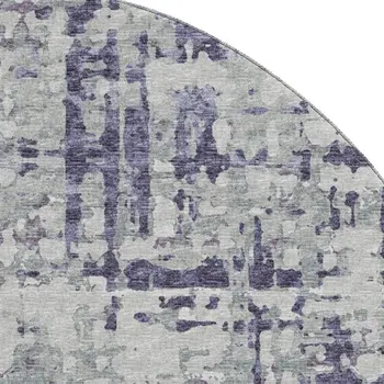8' Purple And Gray Abstract Washable Round Rug With UV Protection