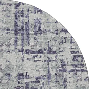 8' Purple And Gray Abstract Washable Round Rug With UV Protection