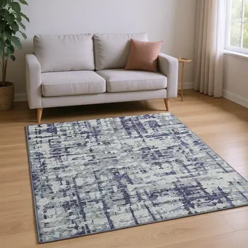 8' X 10' Purple And Gray Abstract Washable Area Rug With UV Protection