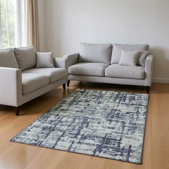 9' X 12' Purple And Gray Abstract Washable Area Rug With UV Protection