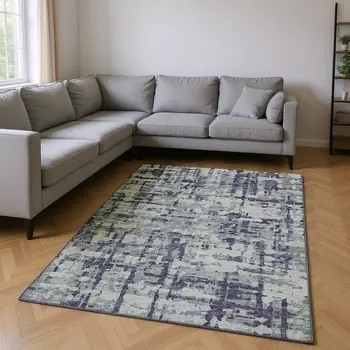 10' X 14' Purple And Gray Abstract Washable Area Rug With UV Protection