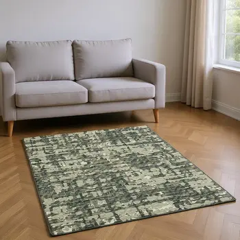 5' X 8' Brown And Beige Abstract Washable Area Rug With UV Protection