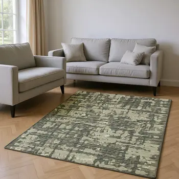 8' X 10' Brown And Beige Abstract Washable Area Rug With UV Protection