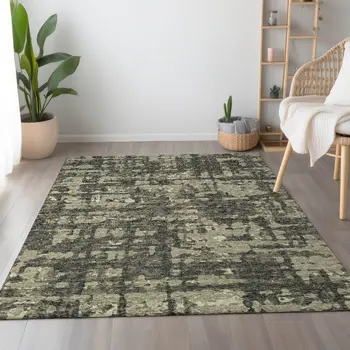 9' X 12' Brown And Beige Abstract Washable Area Rug With UV Protection